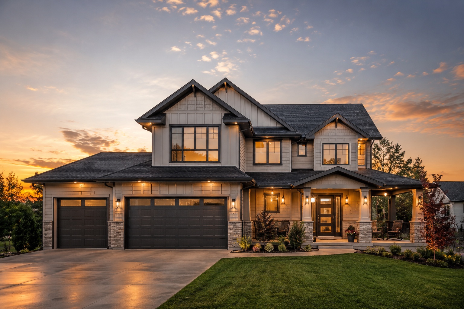 Modern residential property at dusk